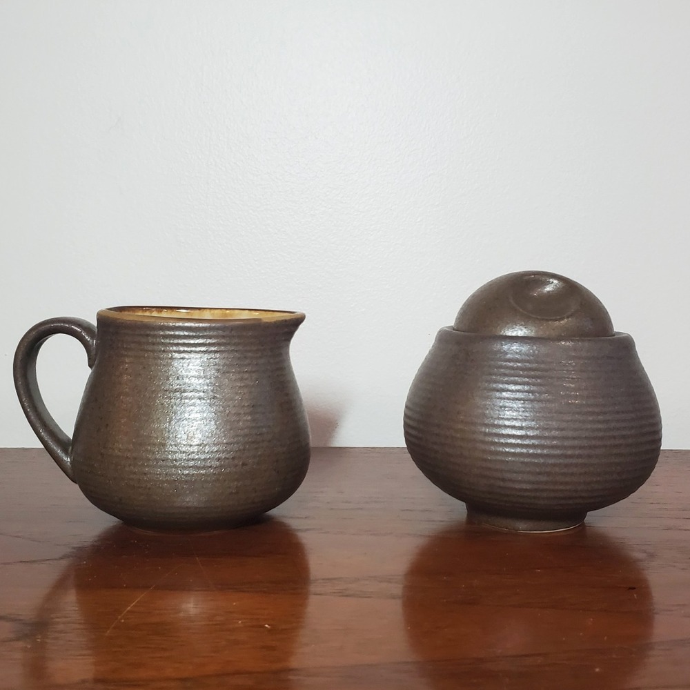 Vintage Sango Carousel Brown Creamer & Sugar Set‎ Stoneware